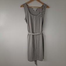 Ann Taylor Loft Tank Top Dress Pleats Belt Gray Medium