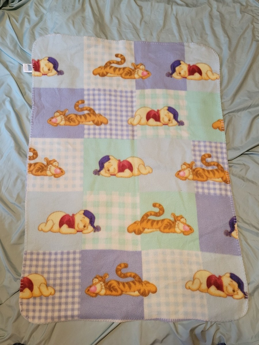Disney Winnie the Pooh Tigger Fleece Baby Blanket Squares Patchwork EUC