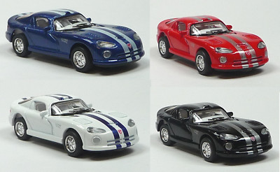 4 Stück Dodge Viper GTS-R Modellauto 1:72 Metall Spritzguss 6,3cm KINSMART