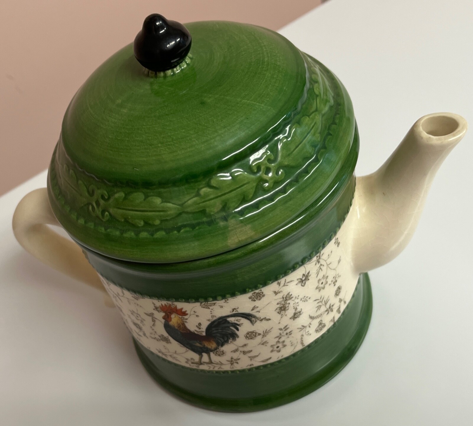 Michel & Company Rooster Tea Pot Hunter Green & Cream Vintage eBay