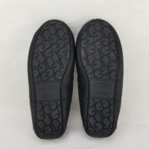 UGG Ascot Black Leather Gray Sheepskin Lined Moc Toe Slippers Men’s 13 Comfort - Picture 3 of 12