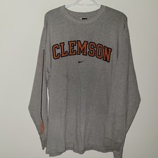 Y2K Nike Clemson Tigers Long Sleeve Shirt Center Swoosh Men's Size XL Gray