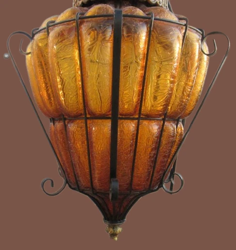 Vintage amber deals glass hanging lamp