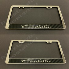 2pcxcadillac Stainless Steel License Plate Frame Holder Carbon Fiber Style