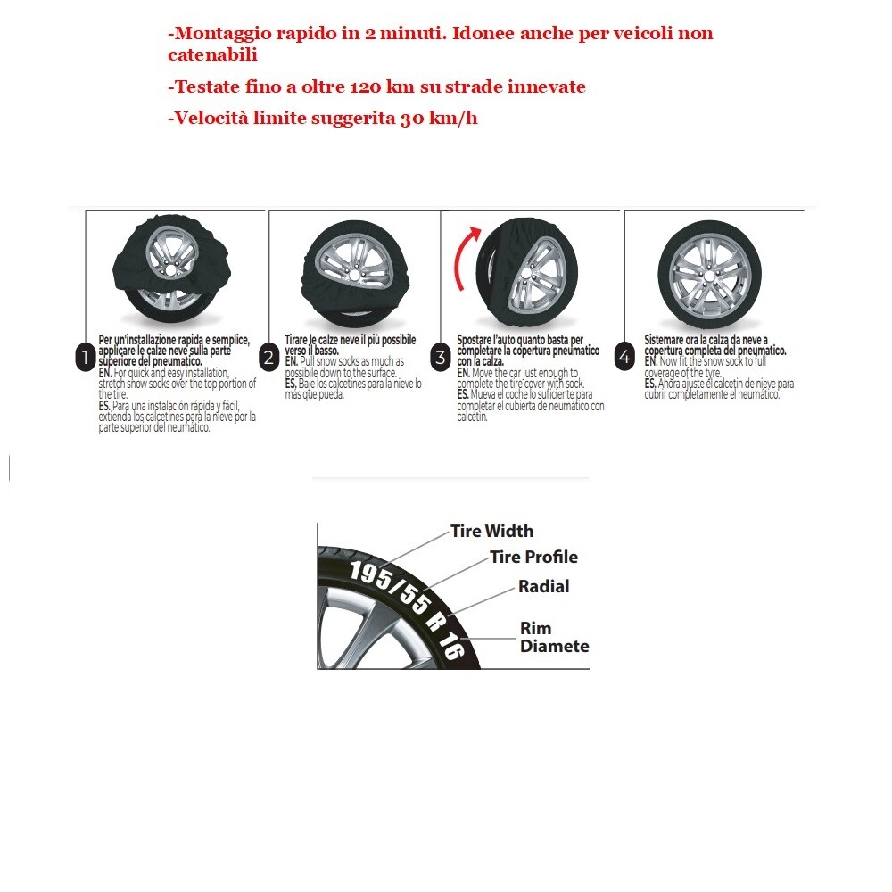 CALZE DA NEVE OMOLOGATE EN 16662-1 MISURA XL Auto Camper Furgoni 235 65 R16 421287 CALZE DA NEVE OMOLOGATE EN 16662-1 MISURA XL Auto Camper Furgoni 235 65 R16 421287