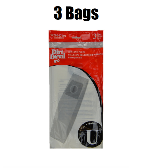 3 Dirt Devil Vacuum Bag Type U Featherlite Platinum Breeze Upright 3