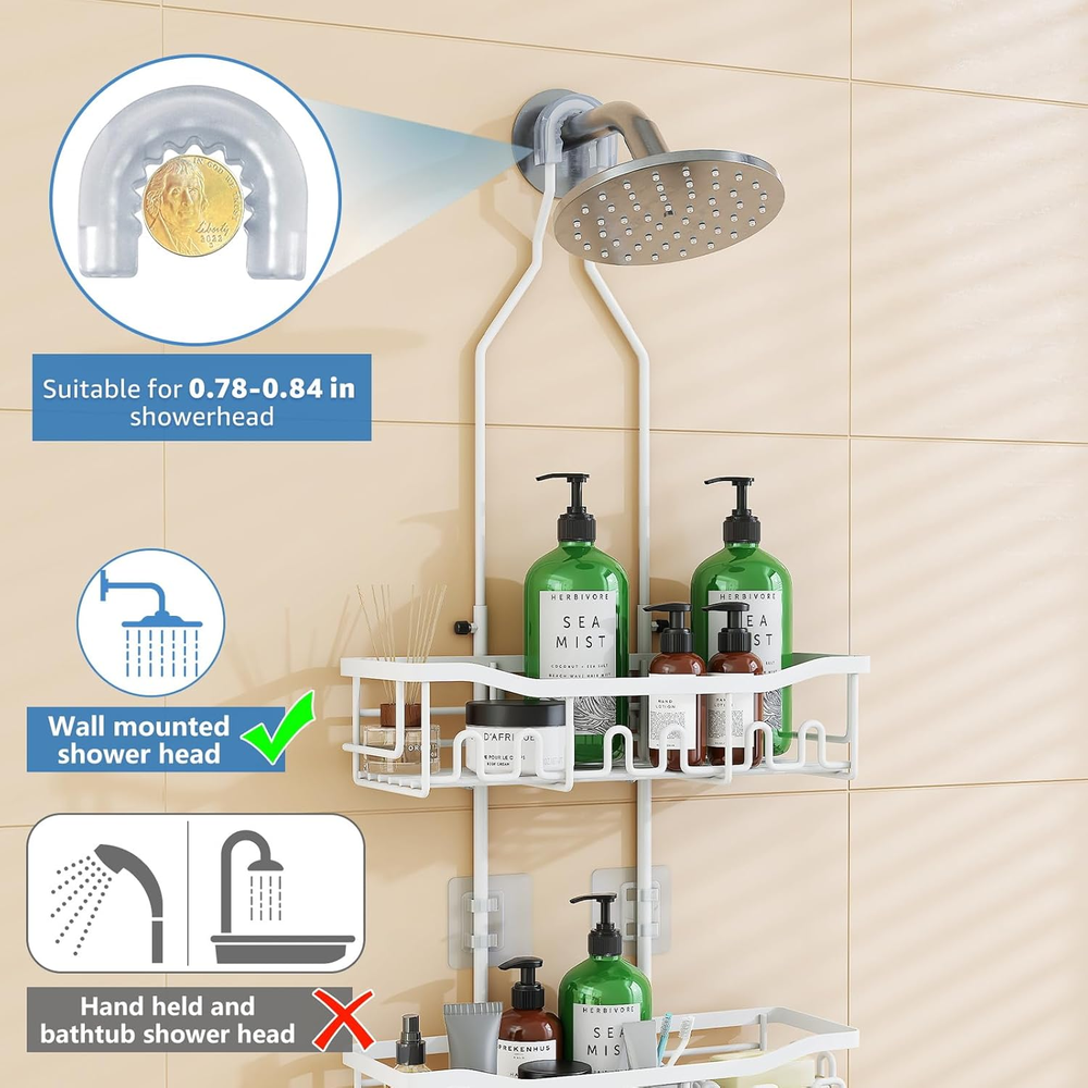 Shower Caddy, Upgraded Extended Length Shower Caddy over Showerhead No Blocking