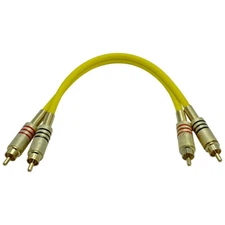 Premium 1 Foot Yellow Dual RCA Male to Dual RCA Male Audio Patch Cable