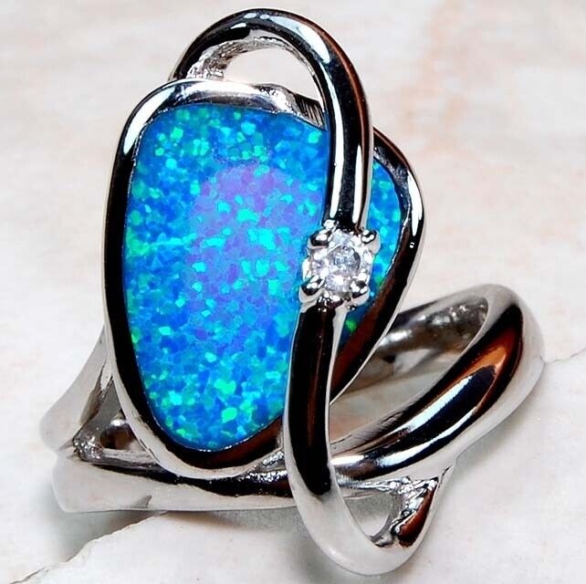 Australian Opal Inlay 925 Solid Sterling Silver Ring Sz 8 GA3-5