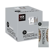 Wonderful Pistachios, No Shells, Sea Salt & Pepper, 0.75oz Bags, 14 Pack