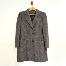 International Scene Coat Women 9/10 Gray Herringbone Wool Double Breasted Vtg