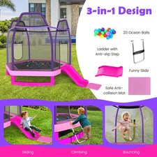 3-in-1 Indoor & Outdoor Trampoline with Safety Enclosure & Ladder
