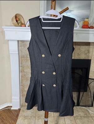 MICAS Black Sleeveless Double Breasted Sheath Dress V-Neck Button Short M