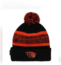 Black Orange Nike Oregon State Beavers Beanie With Pom Winter Knit Hat