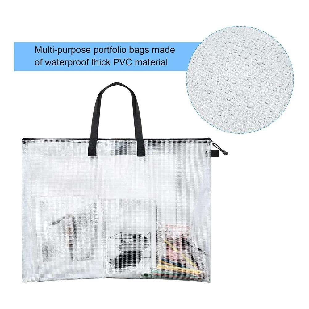 Art Portfolio Bag with Handle & Zipper, Vinyl Mesh Folder Organizer for7466