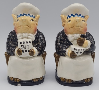 Dept 56 Jam Bon Salt & Pepper Shakers Pig Shakers FLAWS READ BLUE
