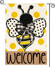 Summer Polka Dot Bee Welcome Garden Flag 12X18 Inch Double Sided Outside, Season
