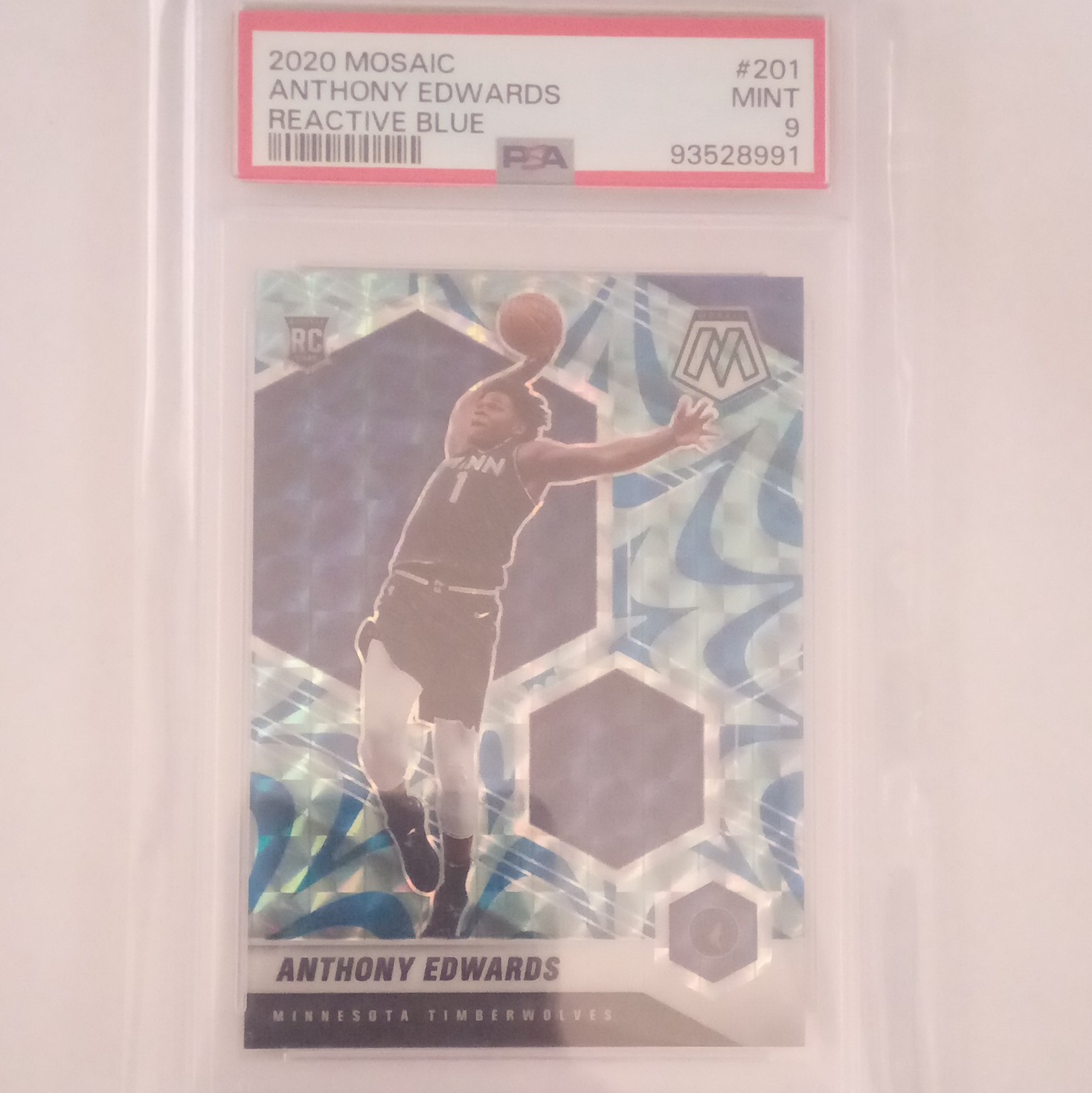 Panini 2020-21 Mosaic Anthony Edwards RC Reactive Blue Prizm #201 PSA 9