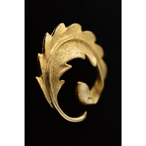 1980s Vintage Autumn Leaf Pin Brooch Textured Brushed Gold Feather Jewelry Bin1 - Foto 3 di 9