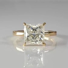 3Ct Princess D/VVS1 Moissanite Solitaire Engagement Ring 14k Yellow Gold Plated