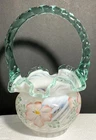 Fenton Art Glass Meadow Beauty Hand Painted Basket -Excellent Condition -Beauty