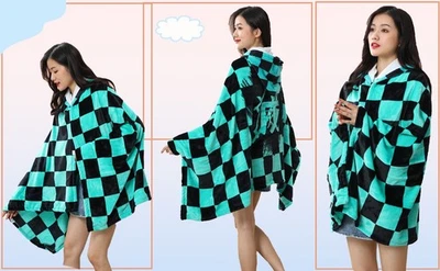 Demon Slayer Pattern Wearable Blanket Hoodie Throw Blanket 160x100 cm/63x40in