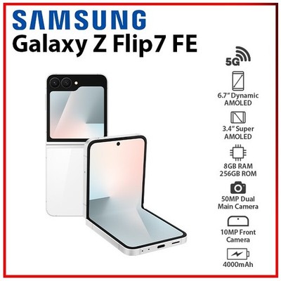 NEW Samsung Galaxy Z Flip7 FE 5G WHITE 8GB+256GB Dual SIM Android Mobile Phone