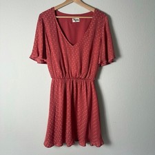 Show Me Your MuMu Anastasia Mini Polka Dot Dress Sangria Pink Flutter Sleeve M
