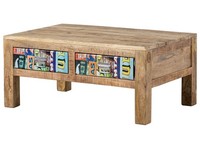 Couchtisch Wohnzimmertisch Beistelltisch Holztisch Massiv Eisen Vintage 90X60