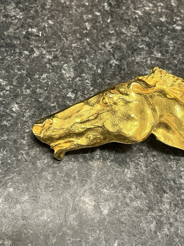 Christopher Ross Masivo Chapado en Oro 24k Cabeza de Caballo Correr Hebilla de Cinturón 1976 Foto 2 de 4