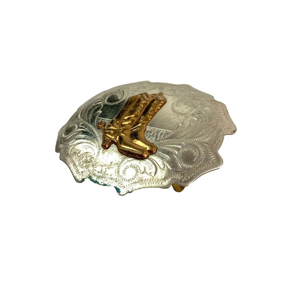 Botas vintage de plata níquel dos tonos grabadas con hebilla de cinturón de metal Foto 4 de 4