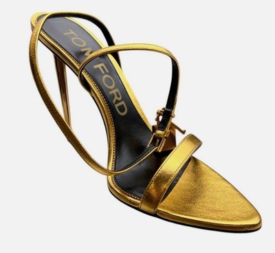 Tom Ford Women's Gold Padlock 105MM Leather Ankle-Strap Sandals Shoes Size 40.5