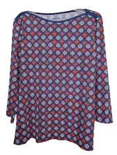 Lands' End Women's Medallion Print Boat Neck Rash Guard Swim Tee Size L Long