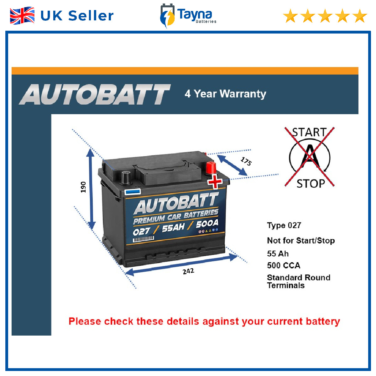 Battery fits VAUXHALL ADAM CROSSLAND X MOKKA ZAFIRA COMBO CORSA 027 New