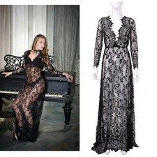 Robe sexy en dentelle pour femme à col en V profond à manches longues