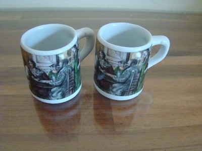 Tirschenreuth Tavern Scene  Stein Marked Bavaria 2'' Lot of TWO - Vtg