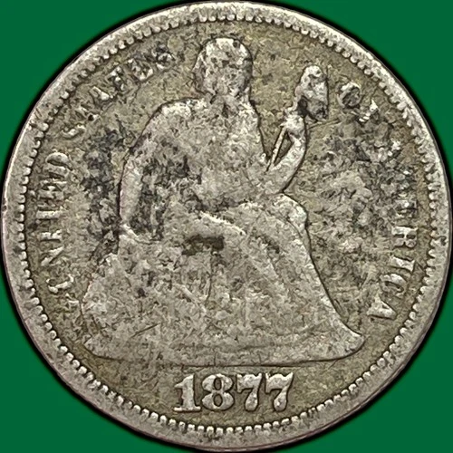 1877 Seated Liberty Dime Fine F Coin, Issues #37233