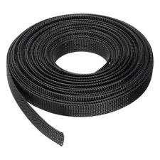 50 Ft - 1 in Expandable Braided Cable Sleeve, PET Cable Management, Black