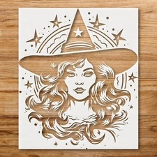 Enchanting Witch Illustration Stencil for Creative Projects - StencilAir