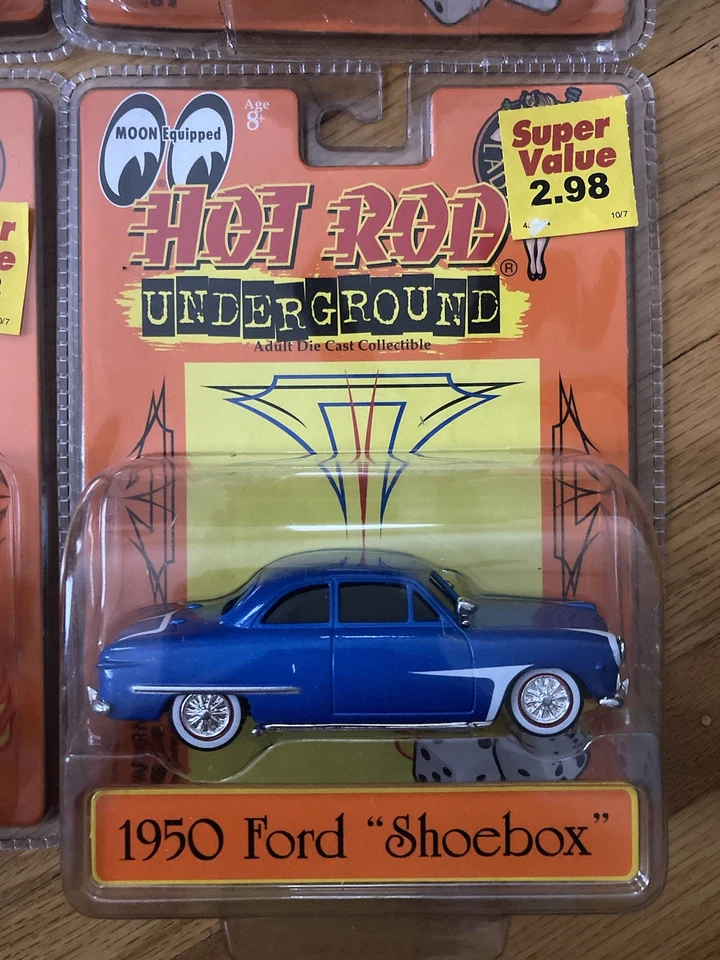 Hot Rod Underground 1950 Ford Shoebox Azul, Rojo, Púrpura 1:43 Die Cast Lote de 4 Foto 3 de 4