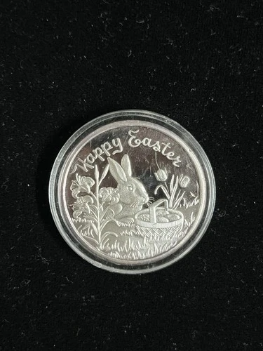 1 OZ 2000 Fine Silver .999 Round Happy Easter Bunny Basket Tulips Eggs