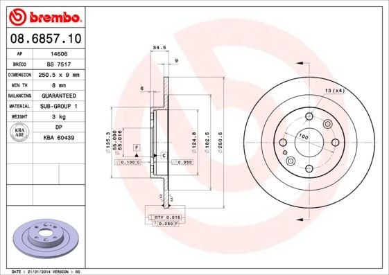 2X Bremsscheibe Hinten Brembo 08685710 FÜR Mazda Bremsscheiben Scheibenbremse-image