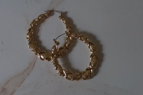 14k Gold Plated Twisted Hoop Earrings Textured Rope Statement Hoops