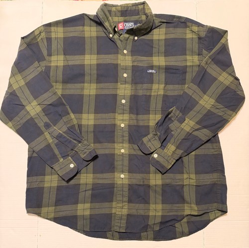 Chaps Ralph Lauren, Vintage Chaps Ralph Lauren Navy/Green Plaid Flannel Button Down Men's XXL
