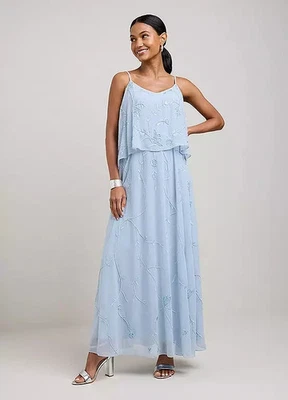 Kaleidoscope Azul Suave Cuentas Vestido Maxi UK 12 (ph694) - Imagen 1 de 4