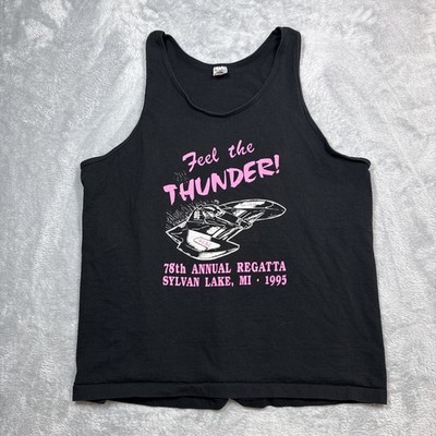 Vintage Feel The Thunder Boat Racing Tank Top Men XL Black Muscle Shirt 90s
