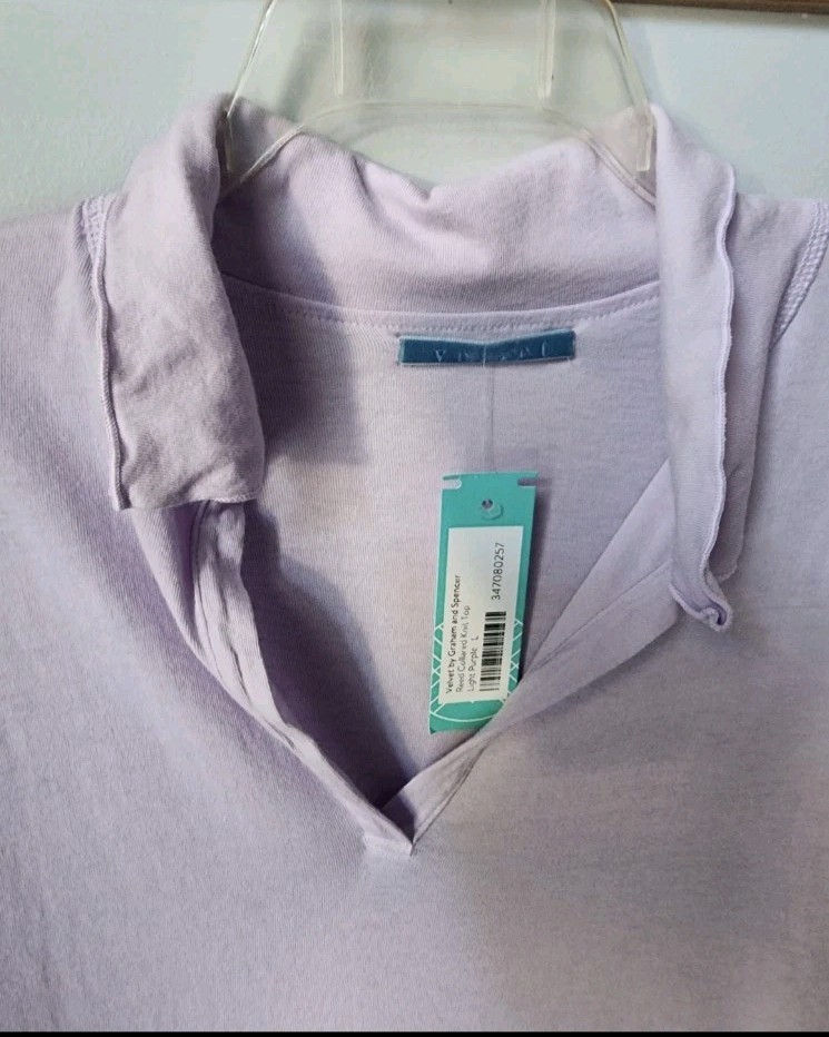 Velvet by Graham Spencer Reed Collared Cotton Jersey Purple Lavender Knit Top 