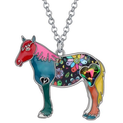 Enamel Running Horse Necklace Pendant Chain Zinc Alloy Animal Lovers Design - 03