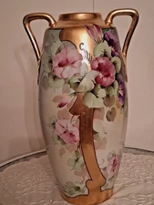 1900's Victorian Two Handled Vase w/ Morning Glories 16" Tall