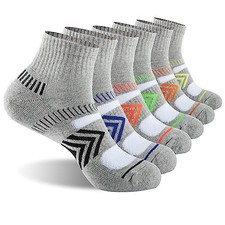 Mens Cushioned Ankle Socks, Cotton Athletic Performance One Size 6 Pairs Grey